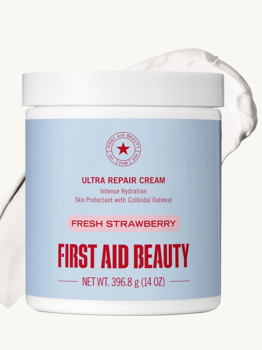 First Aid Beauty Ultra Repair Cream - Light Blue & White Jar with Red Accents